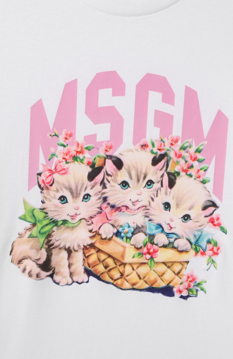 Детская хлопковая футболка MSGM KIDS белого цвета, арт. S5MSJGTH109 | Фото 3 (Рукава: Короткие; Девочки Кросс-КТ: футболка-одежда; Материал внешний: Хлопок; Ростовка одежда: 8 лет | 128 см, 10 - 11 лет | 140 - 146см, 6 лет | 116 см, 12 лет | 152 см, 16 лет | 164 см)