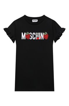 Детское хлопковое платье MOSCHINO черного цвета, арт. HBV07H/LDA00/4A-8A | Фото 1 (Рукава: Короткие; Случай: Повседневный; Материал внешний: Хлопок; Девочки Кросс-КТ: Платье-одежда; Ростовка одежда: 5 лет | 110 см, 6 лет | 116 см, 8 лет | 128 см)