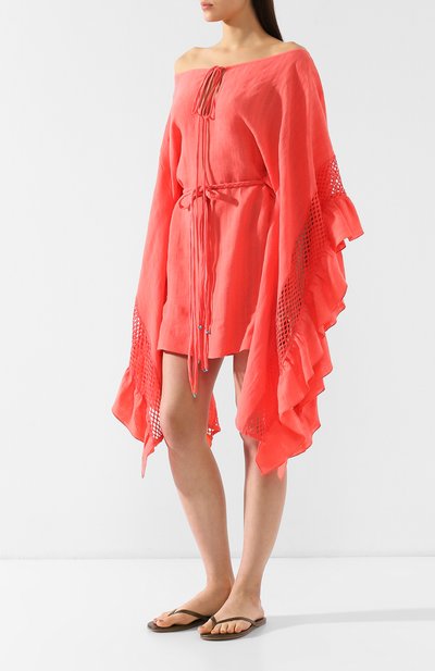 Льняная туника A MERE CO кораллового цвета по цене 34900 руб., арт. AMC/R19003, фото 3 Льняная туника A MERE CO, арт. AMC/R19003, фото 3