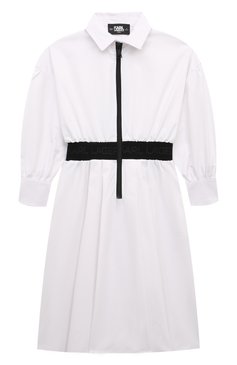 Детское платье-рубашка KARL LAGERFELD KIDS белого цвета, арт. Z30183 | Фото 1 (Материал внешний: Хлопок, Синтетический материал; Рукава: Длинные; Драгоценные камни: Проставлено; Материал сплава: Проставлено; Кросс-КТ: Утепленные; Девочки Кросс-КТ: Платье-одежда; Ростовка одежда: 9 лет | 134 см, 7 лет | 122 см, 16 лет | 164 см, 12 лет | 152 см, 13 - 15 лет | 158 см)