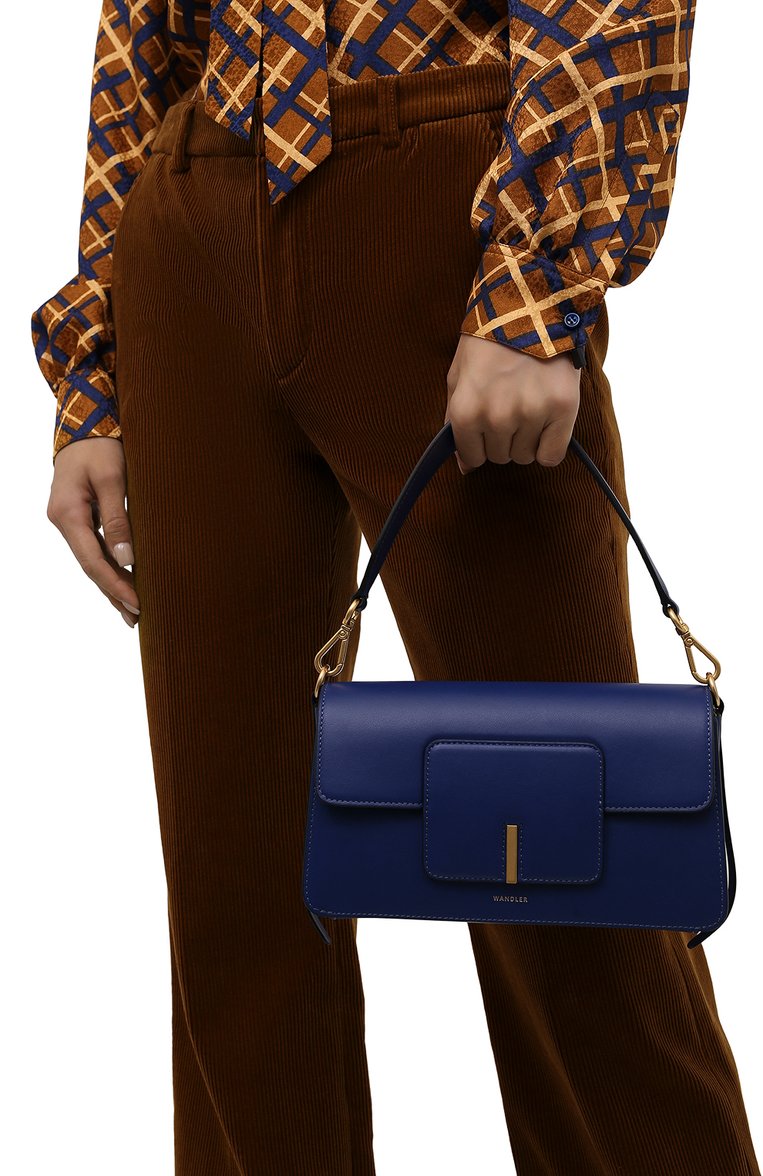 Женская сумка georgia WANDLER синего цвета, арт. GE0RGIA BAG | Фото 2 (Материал: Натуральная кожа; Сумки-технические: Сумки top-handle, Сумки через плечо; Размер: small)