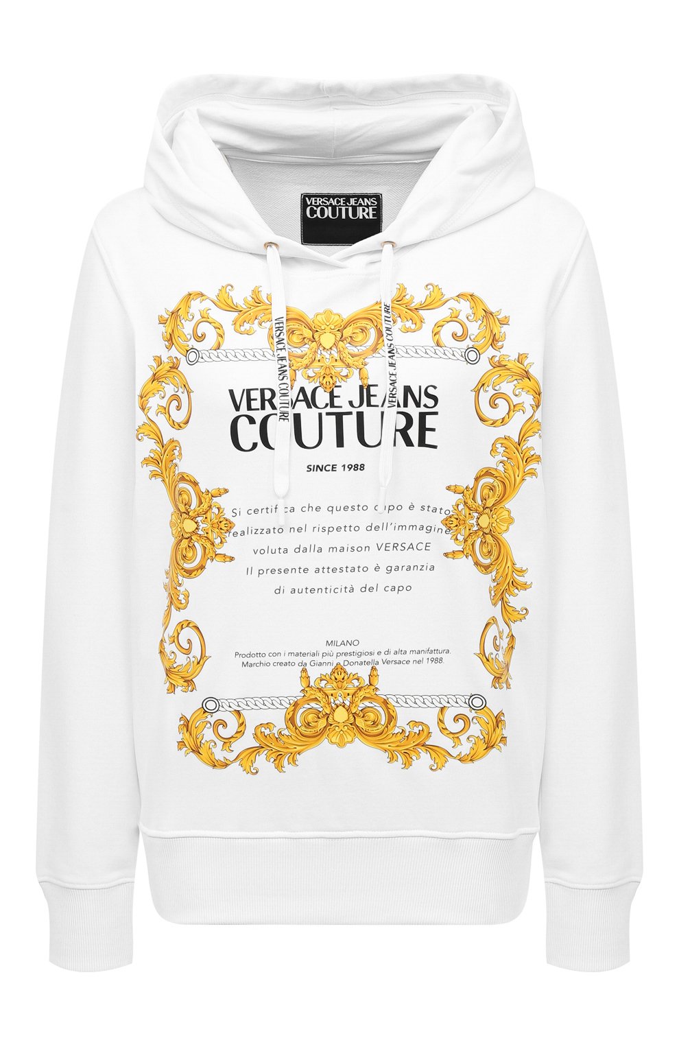 Хлопковое худи VERSACE JEANS COUTURE белого цвета по цене 22400 руб., арт. B6HZA7TS-ZDP308 H00D REG. 44/30318, фото 1 Хлопковое худи VERSACE JEANS COUTURE, арт. B6HZA7TS-ZDP308 H00D REG. 44/30318, фото 1