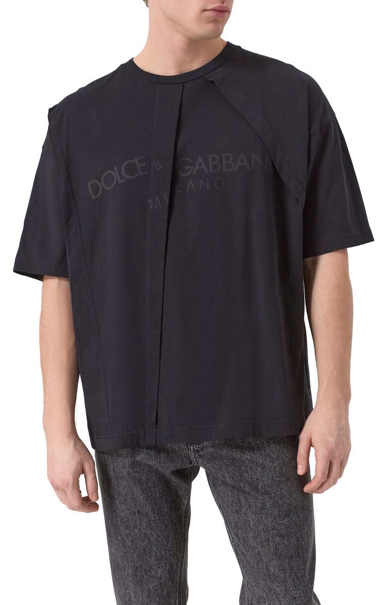 Мужская хлопковая футболка DOLCE & GABBANA черного цвета, арт. G8SN9T/G702M | Фото 3 (Длина (для топов): Стандартные; Принт: С принтом; Стили: Кэжуэл; Материал внешний: Хлопок; Кросс-КТ: Джерси; Мужское Кросс-КТ: Футболка-одежда; Автоматизац�ия состава: Проставлено; Автоматизация ТО: Проставлено; Размерность: Идёт в размер; Детали: Без декора; Рукава: Короткие)