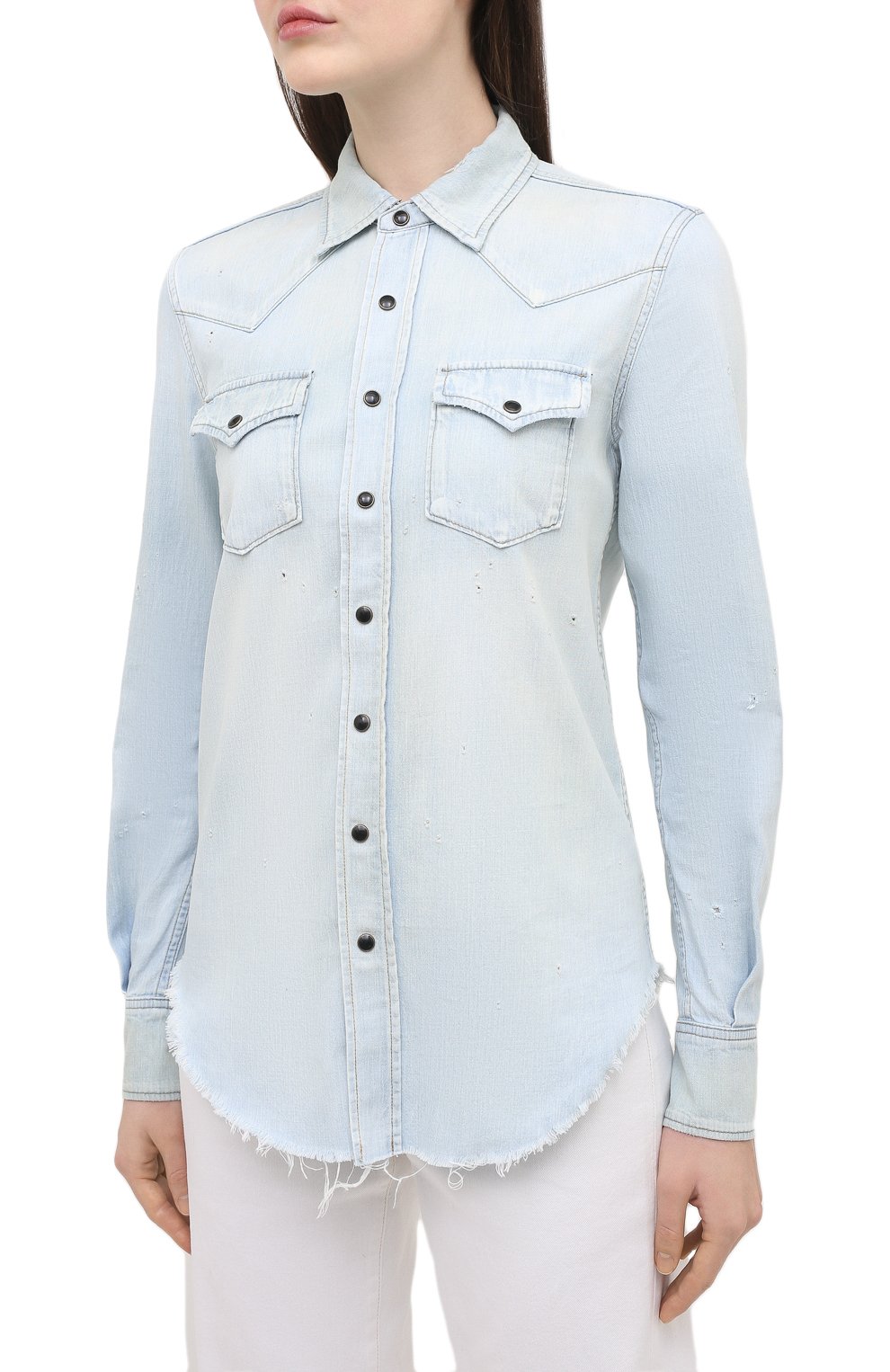 Джинсовая рубашка SAINT LAURENT голубого цвета по цене 89600 руб., арт. 651160/Y24AB, фото 3 Джинсовая рубашка SAINT LAURENT, арт. 651160/Y24AB, фото 3