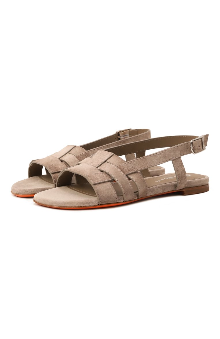 Женские замшевые сандалии SANTONI бежевого цвета, арт. WHPG70832HA1T0AE | Фото 1 (Подошва: Плоская; Материал внешний: Натуральная кожа, Замша; Материал внутренний: Натуральная кожа; Каблук высота: Низкий)