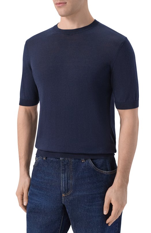 Джемпер из шелка и хлопка Andrea Campagna M5425-1033 Синий  M5425-1033 Фото 3