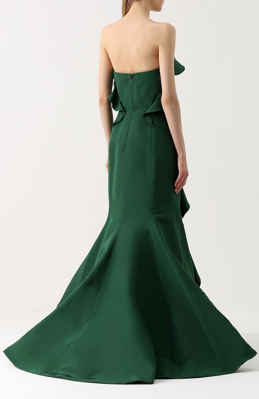 Шелковое платье-бюстье с подолом и оборками Oscar de la Renta Зелёный, фото 4