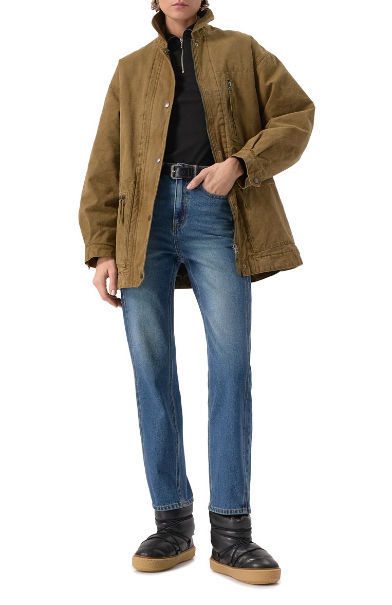 Женская хлопковая куртка ISABEL MARANT ETOILE светло-коричневого цвета, арт. 25PVE0448FA/C1G01E | Фото 2 (Длина (верхняя одежда): До середины бедра; Рукава: Длинные; Материал сплава: Проставлено; Драгоценные камни: Проставлено; Материал подклада: Синтетический материал; Стили: Кэжуэл; Кросс-КТ: Куртка, Легкие; Материал внешний: Хлопок)