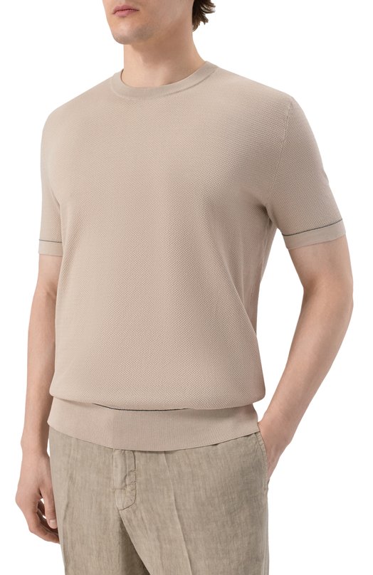 Хлопковый джемпер Brioni UMR00L/P0K15 Бежевый  UMR00L/P0K15 Фото 3