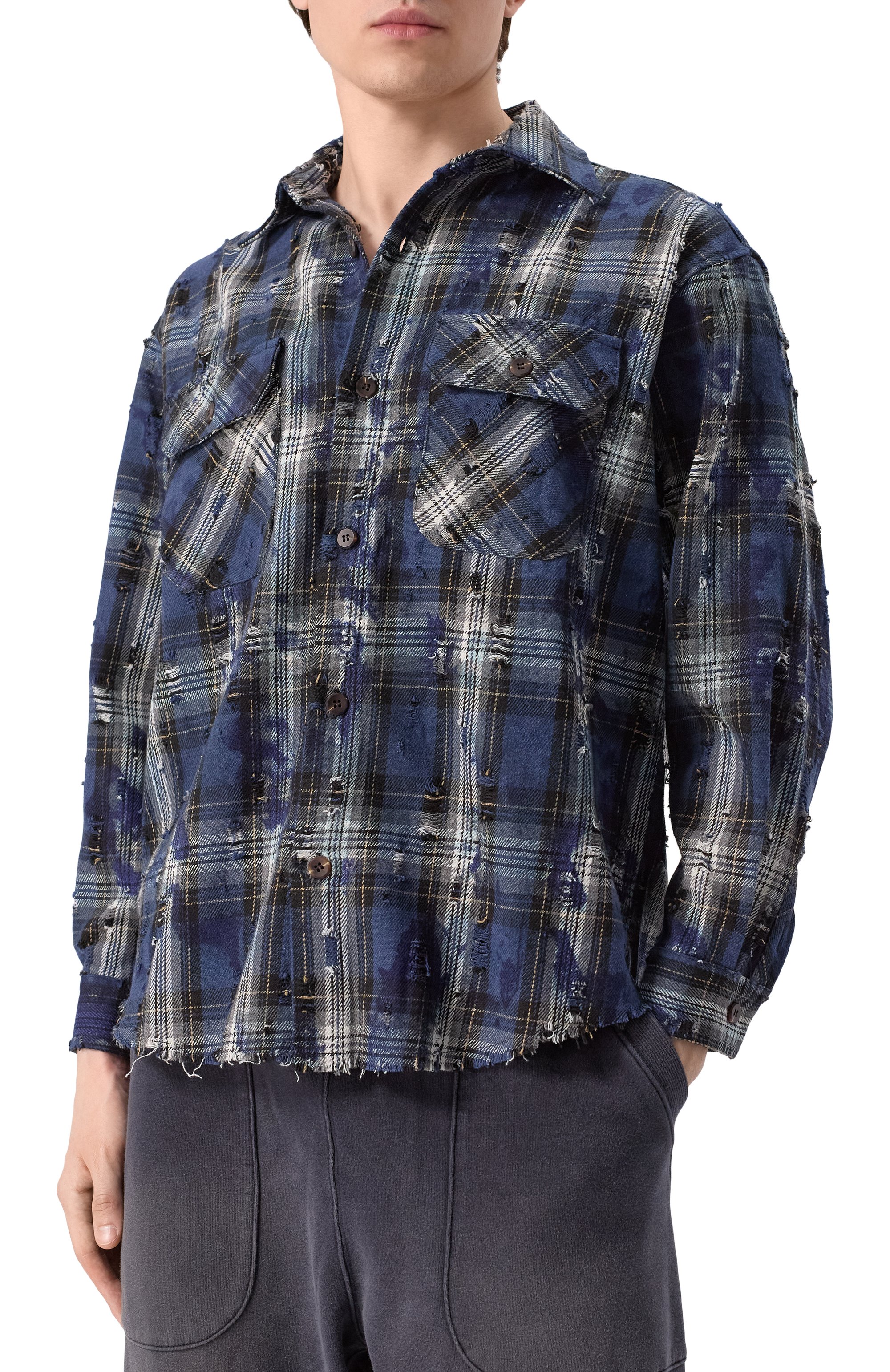 Хлопковая рубашка destroyed WHO_AM, арт. MCS1-WIM1-BLU, фото 3