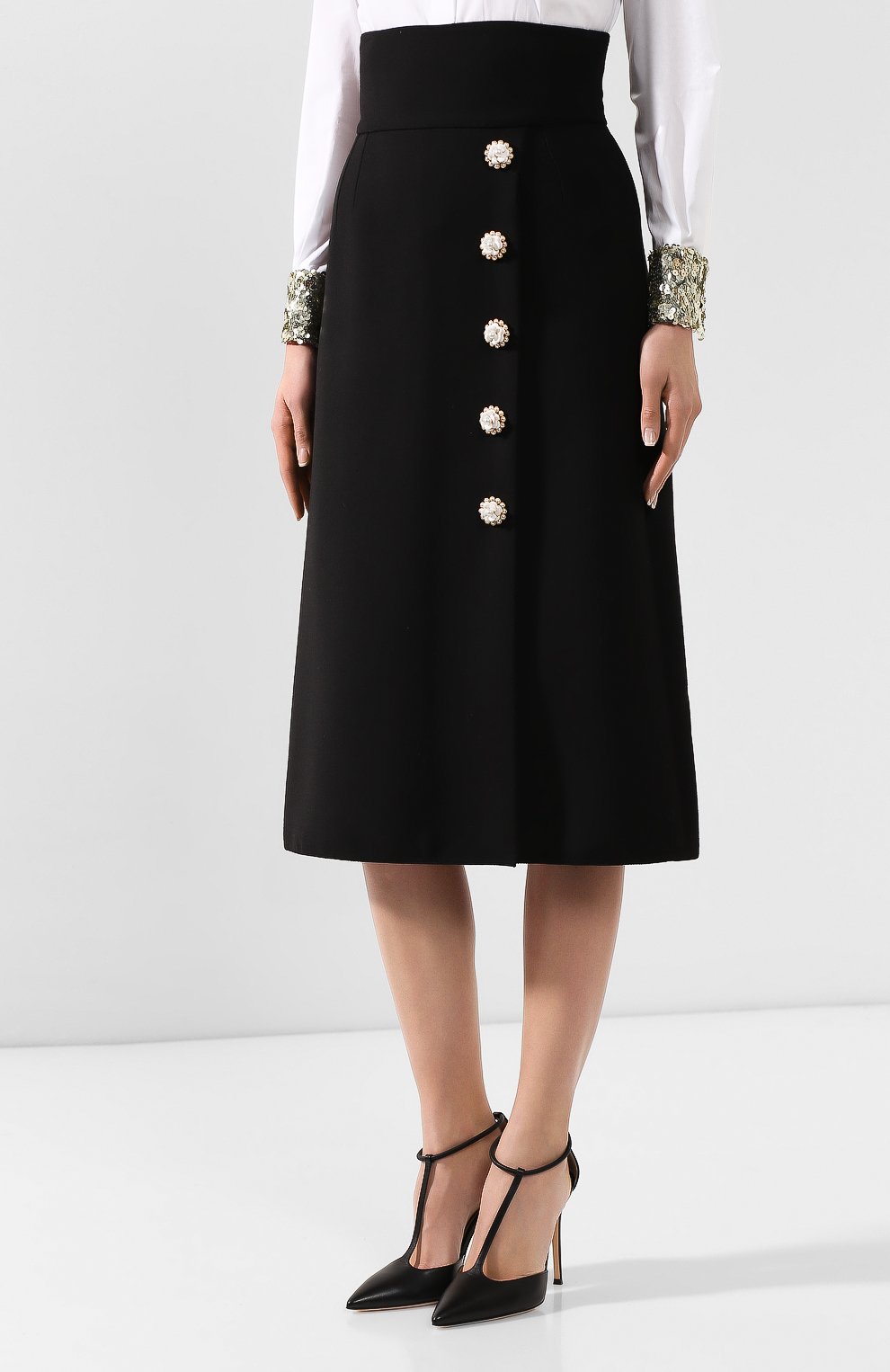 Шерстяная юбка DOLCE & GABBANA черного цвета по цене 212500 руб., арт. F4BRGZ/FU2TS, фото 3 Шерстяная юбка DOLCE & GABBANA, арт. F4BRGZ/FU2TS, фото 3