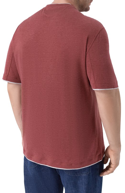 Футболка из шелка и хлопка Brunello Cucinelli MR8337427 Бордовый  MR8337427 Фото 4