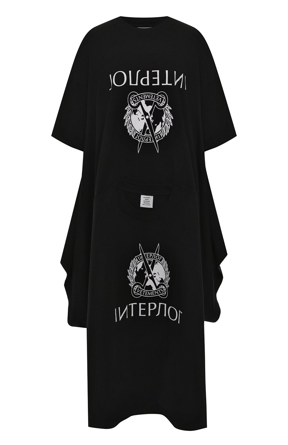 Хлопковое платье VETEMENTS черного цвета по цене 76350 руб., арт. UAH20TR922/W, фото 1 Хлопковое платье VETEMENTS, арт. UAH20TR922/W, фото 1