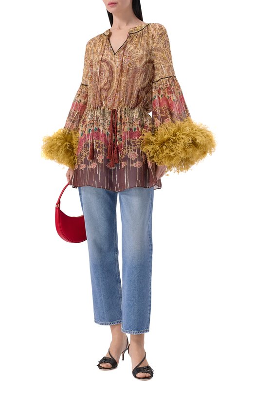 Шелковая блузка с отделкой перьями Valentino 8B3AEBB7/A54 Бежевый  8B3AEBB7/A54 Фото 2