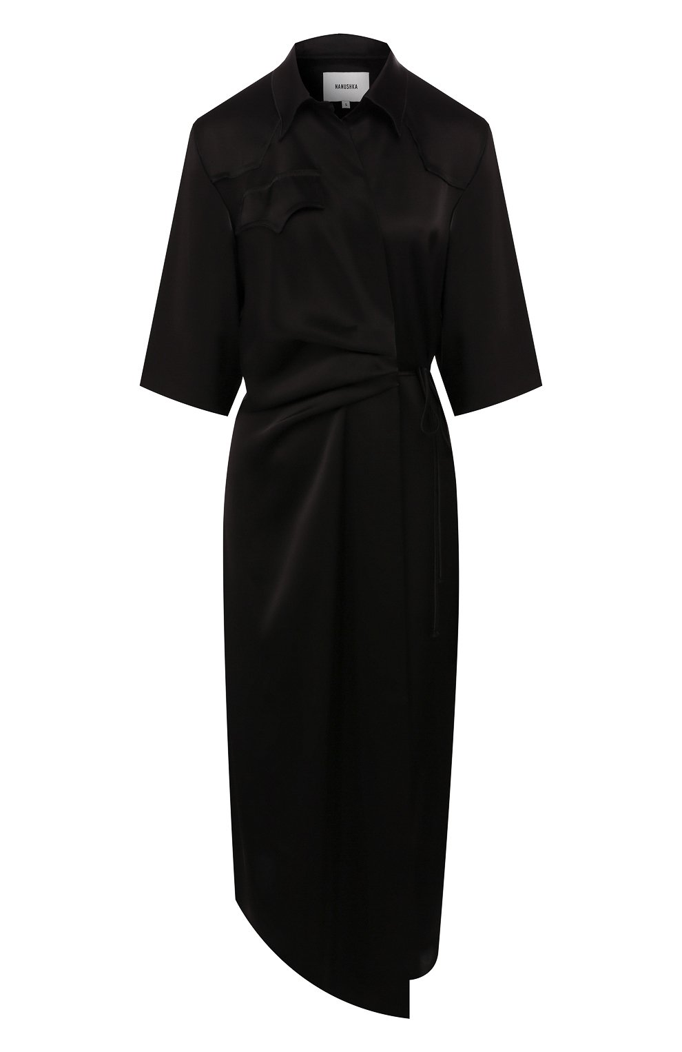 Платье с запахом NANUSHKA черного цвета по цене 71650 руб., арт. LAIS_BLACK_SLIP SATIN, фото 1 Платье с запахом NANUSHKA, арт. LAIS_BLACK_SLIP SATIN, фото 1