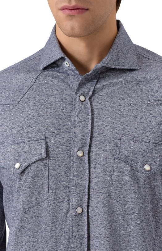 Рубашка изо льна и хлопка Brunello Cucinelli MW8356666 Синий  MW8356666 Фото 5