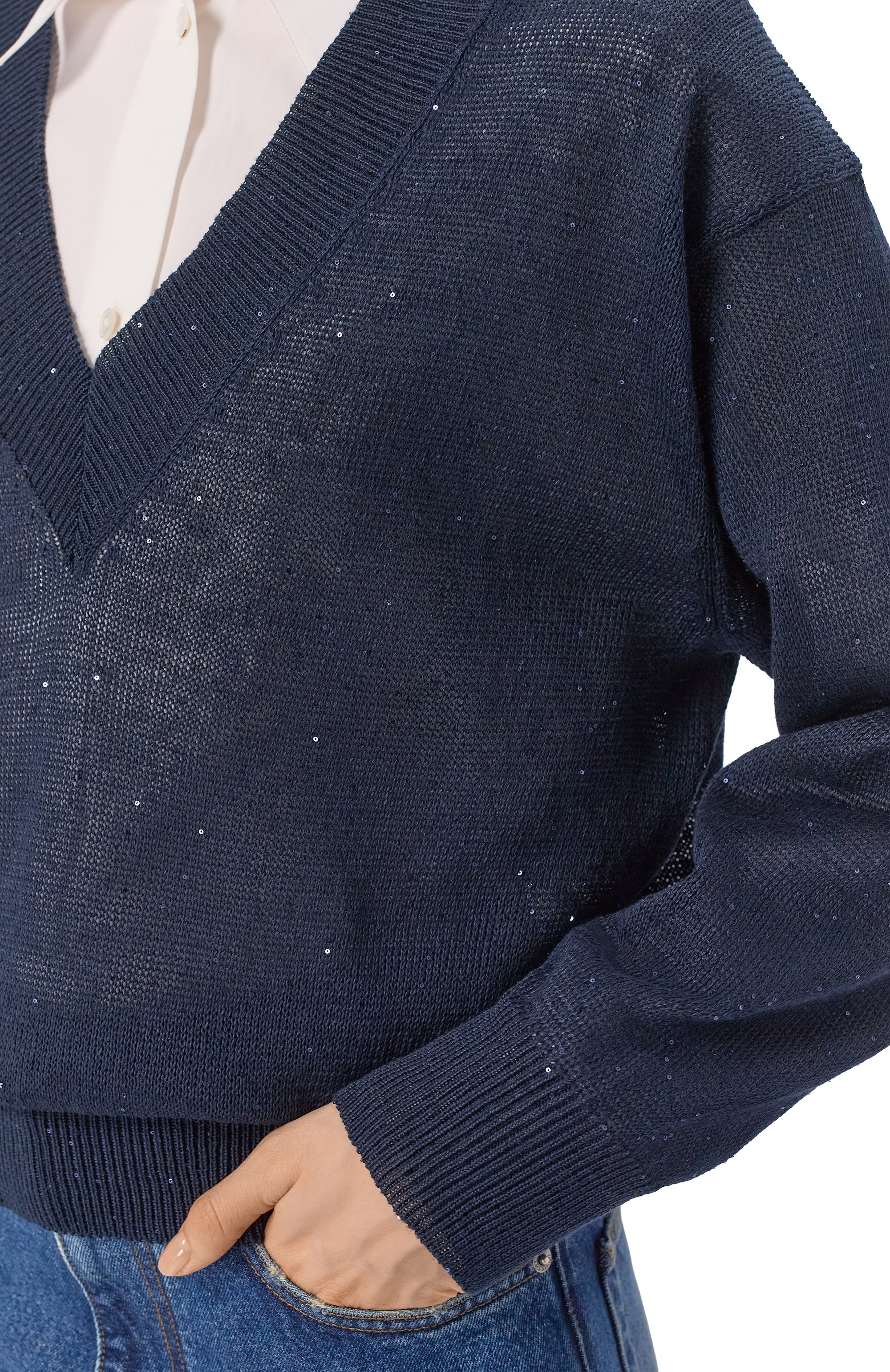 Пуловер изо льна и хлопка BRUNELLO CUCINELLI, арт. MDT746412, фото 5