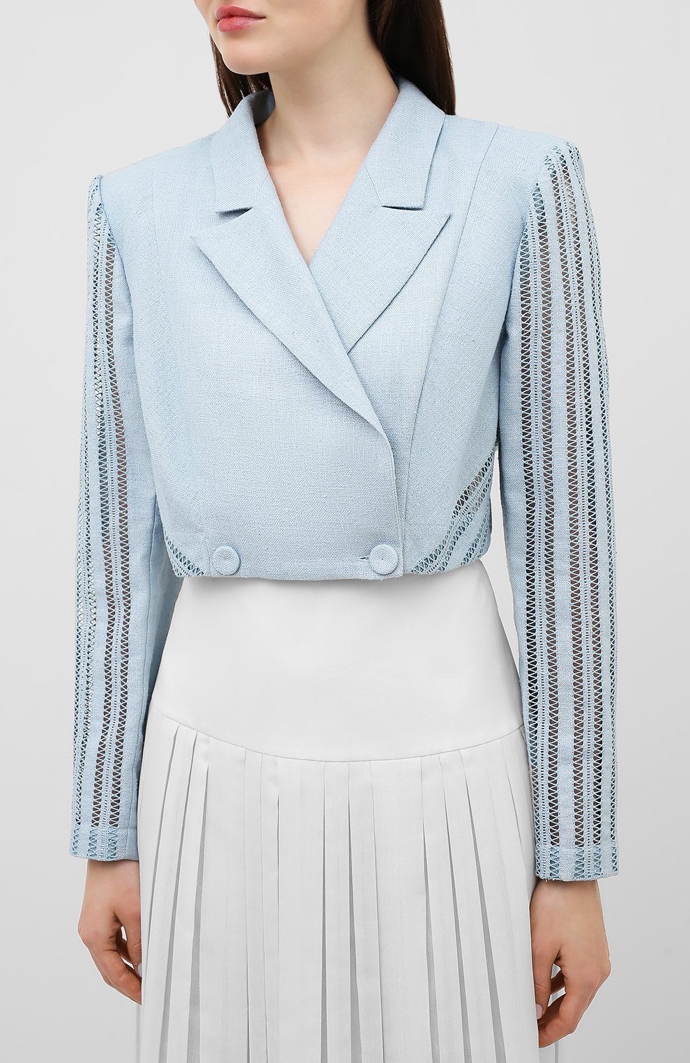 Шелковый жакет ULYANA SERGEENKO голубого цвета по цене 190000 руб., арт. GCC012SS19P (0801т19), фото 3 Шелковый жакет ULYANA SERGEENKO, арт. GCC012SS19P (0801т19), фото 3