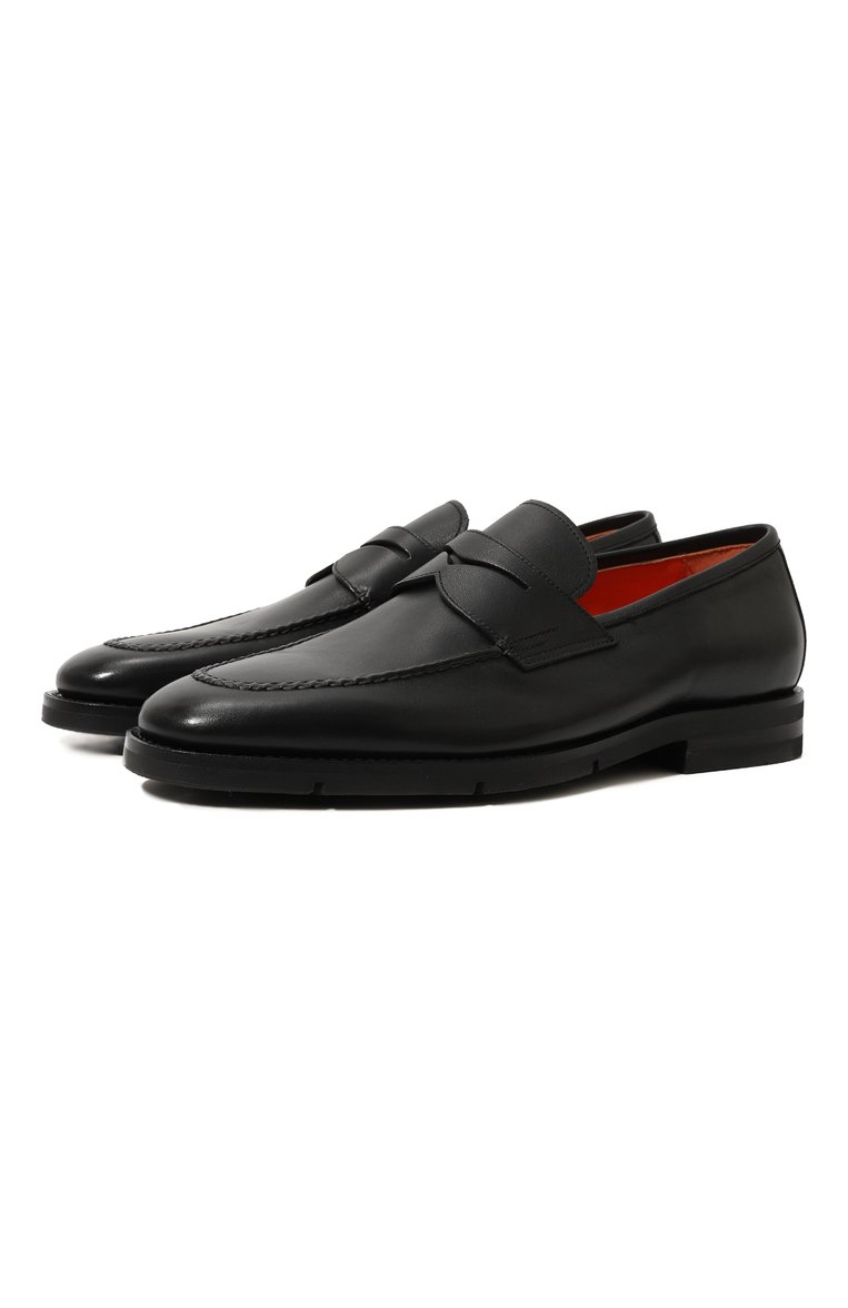 Мужские кожаные пенни-лоферы SANTONI черного цвета, арт. MCNG15609PI2BSLF | Фото 1 (Материал сплава: Проставлено; Материал внутренний: Натуральная кожа; Нос: Не проставлено; Стили: Классический; Материал внешний: Натуральная кожа)