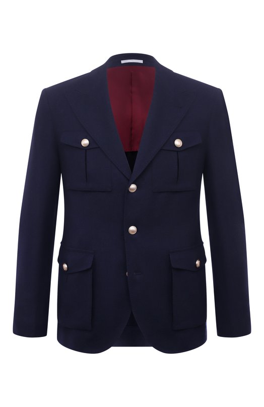 Пиджак из шерсти и шелка Brunello Cucinelli MN4857BDD Синий MN4857BDD