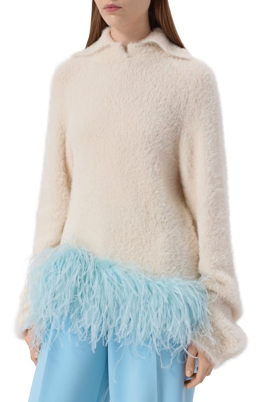 Пуловер с отделкой перьями страуса Leffers 46.52.97.15.05\02 Кремовый  46.52.97.15.05\02 Фото 3