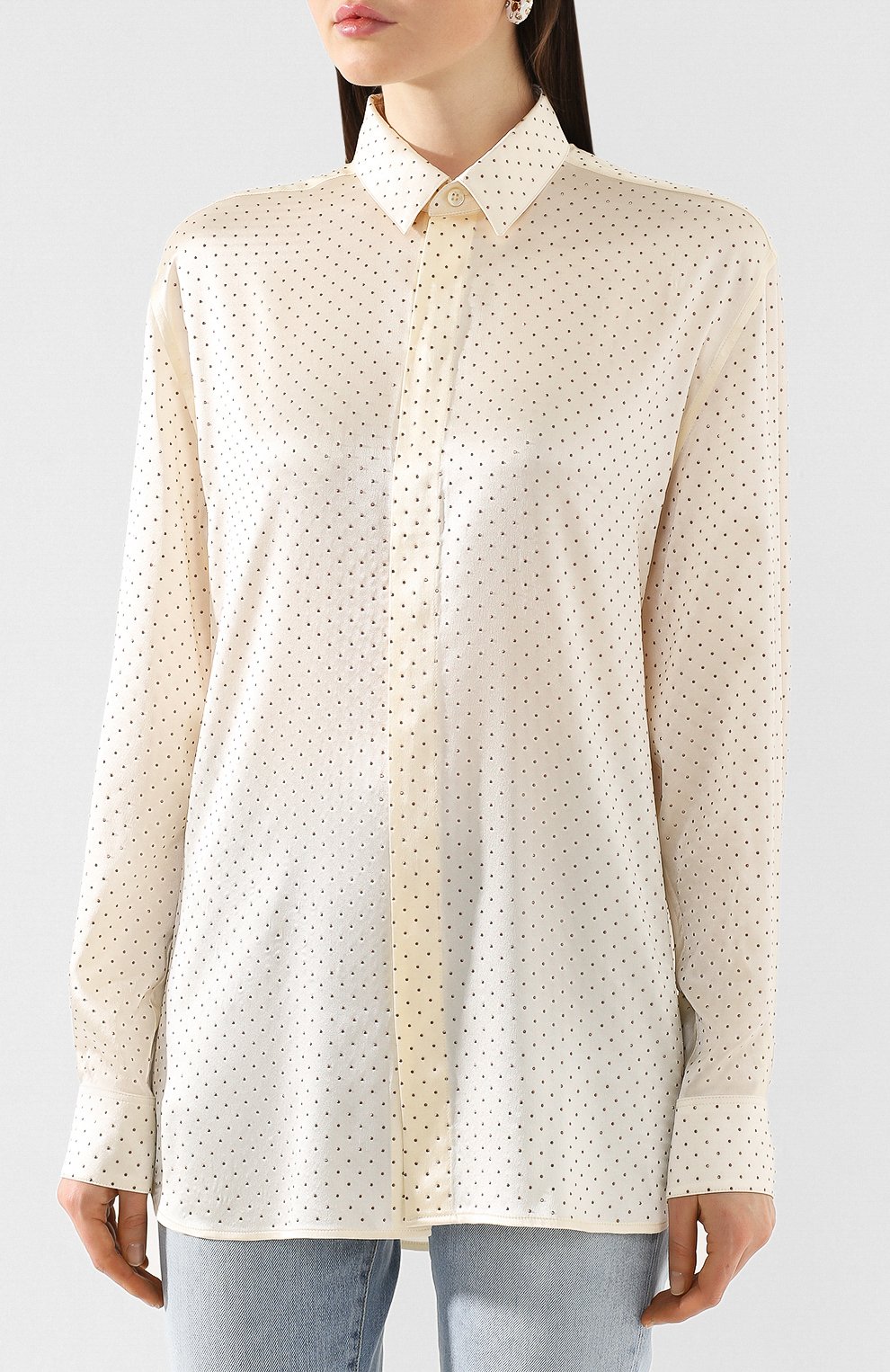 Шелковая рубашка SAINT LAURENT белого цвета по цене 168500 руб., арт. 611900/Y4A13, фото 3 Шелковая рубашка SAINT LAURENT, арт. 611900/Y4A13, фото 3