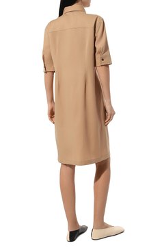 Женское шерстяное платье JIL SANDER бежевого цвета, арт. J04DL0002/J40003 | Фото 4 (Материал внешний: Шерсть; Женское Кросс-КТ: платье-рубашка, Платье-одежда; Случай: Повседневный; Материал сплава: Проставлено; Длина Ж (юбки, платья, шорты): До колена; Драгоценные камни: Проставлено; Рукава: 3/4; Материал подклада: Вискоза; Стили: Кэжуэл)