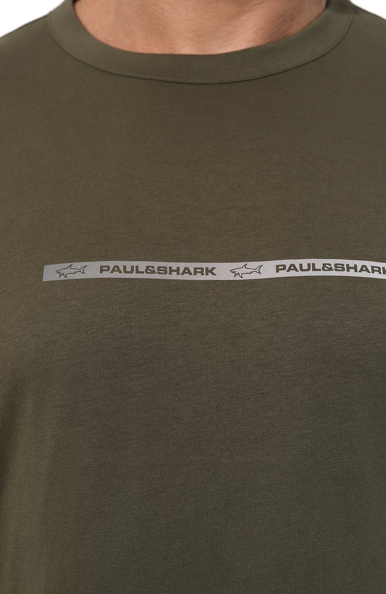 Мужская хлопковая футболка PAUL&SHARK хаки цвета, арт. 23411033/3XL-6XL | Фото 5 (Материал внешний: Хлопок; Рукава: Короткие; Длина (для топов): Удлиненные; Принт: Без принта; Стили: Милитари; Мужское Кросс-КТ: Футболка-одежда; Кросс-КТ: Джерси; Автоматизация ТО: Проставлено; Автоматизация состава: Проставлено; Детали: Декор)