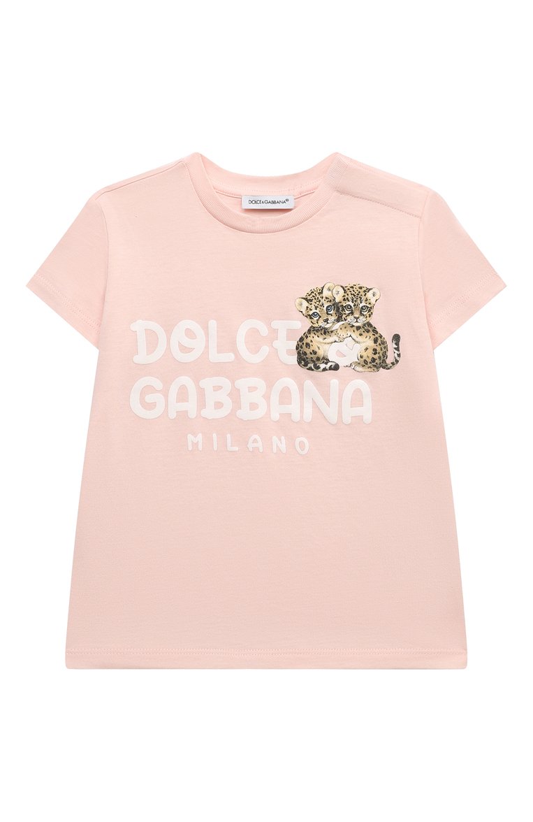 Детский хлопковая футболка DOLCE & GABBANA светло-розового цвета, арт. L2JTIT/G7MKA | Фото 1 (Материал сплава: Проставлено; Нос: Не проставлено; Материал внешний: Хлопок; Кросс-КТ НВ: Футболка)