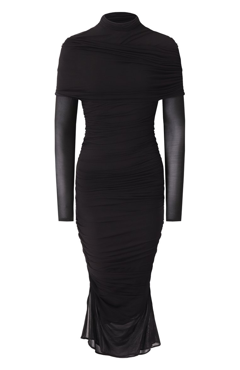 Женское платье из вискозы MUGLER черного цвета, арт. 25P3R016356011 | Фото 1 (Рукава: Длинные; Длина Ж (юбки, платья, шорты): Миди; Материал внешний: Вискоза; Женское Кросс-КТ: Платье-одежда; Стили: Кэжуэл; Случай: Коктейльный)