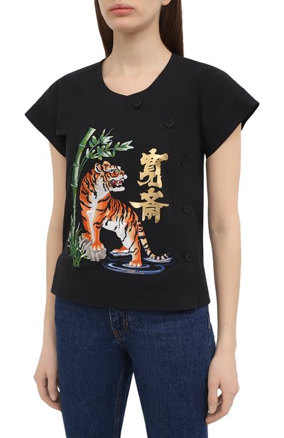 Хлопковая футболка KENZO черного цвета по цене 47850 руб., арт. FB52CH0339KE, фото 3 Хлопковая футболка KENZO, арт. FB52CH0339KE, фото 3