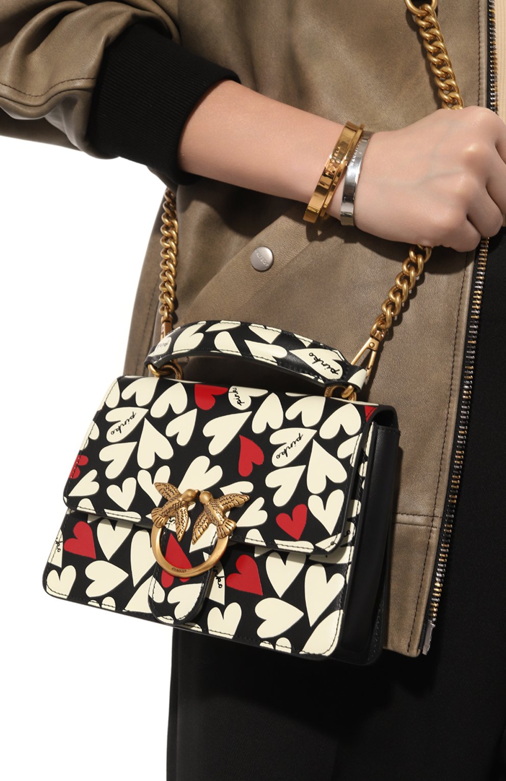 Сумка love one PINKO черно-белого цвета по цене 52480 руб., арт. 100071-A1J7, фото 2 Сумка love one PINKO, арт. 100071-A1J7, фото 2