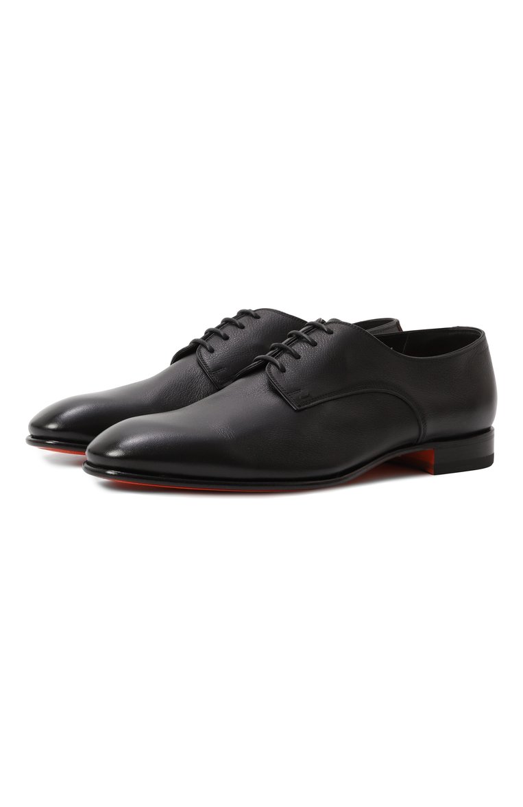 Мужские кожаные дерби SANTONI черного цвета, арт. MCAG19026LA3SGFR | Фото 1 (Материал внешний: Натуральная кожа; Материал сплава: Проставлено; Материал внутренний: Натуральная кожа; Нос: Не проставлено; Стили: Классический)