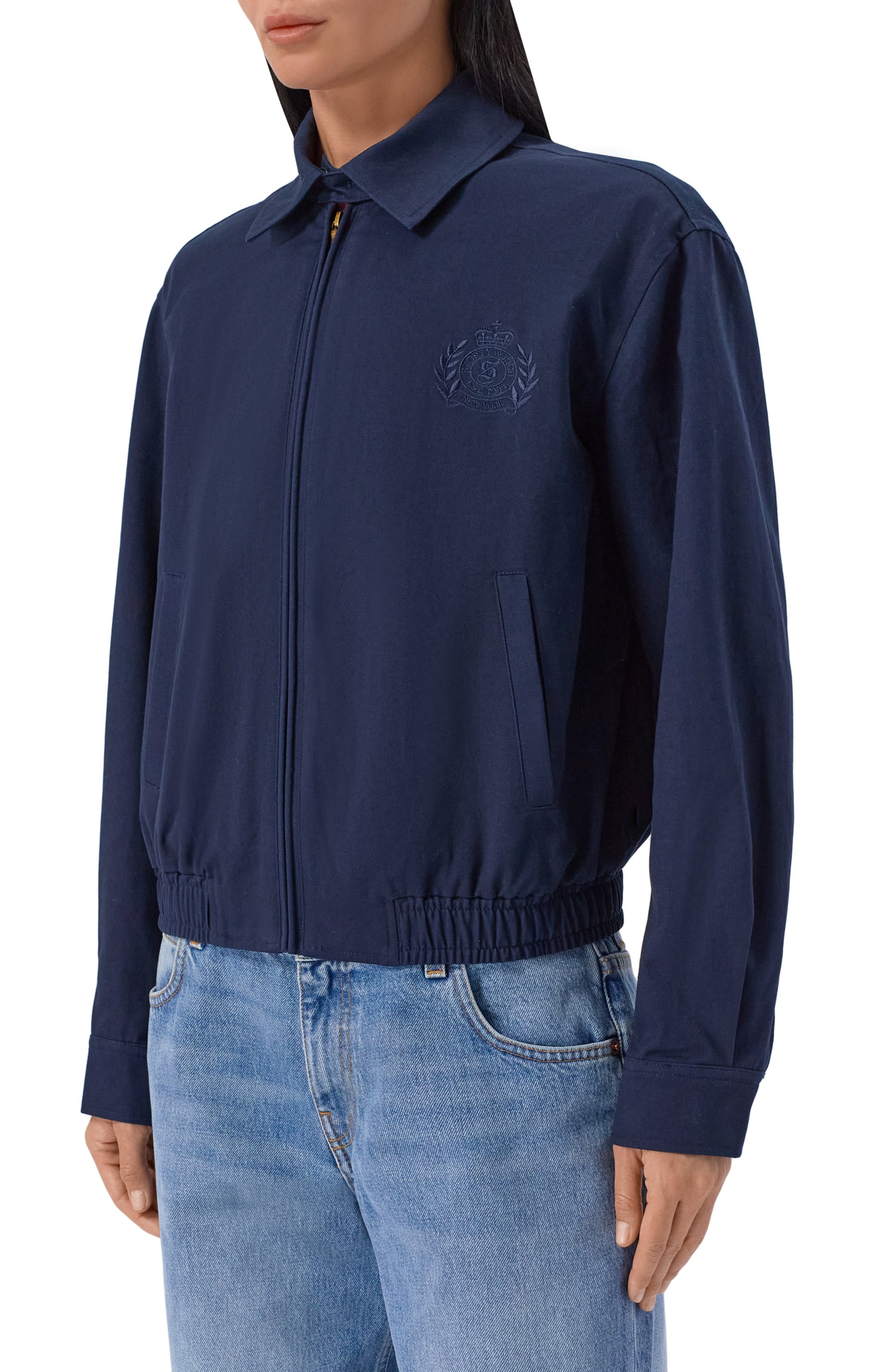 Хлопковый бомбер SPORTY AND RICH темно-синего цвета по цене 43600 руб., арт. 0W02876243BL106, фото 3 Хлопковый бомбер SPORTY AND RICH, арт. 0W02876243BL106, фото 3