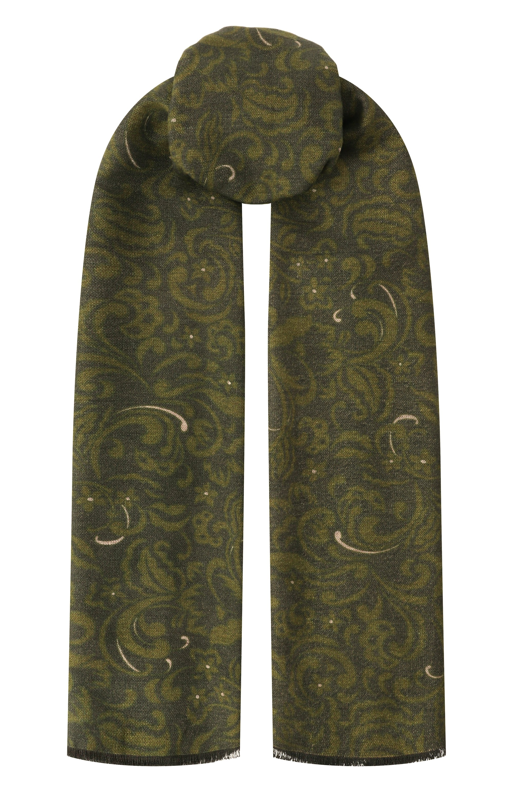 Шелковый шарф KITON хаки цвета по цене 55550 руб., арт. USCIACK0280F18, фото 1 Шелковый шарф KITON, арт. USCIACK0280F18, фото 1