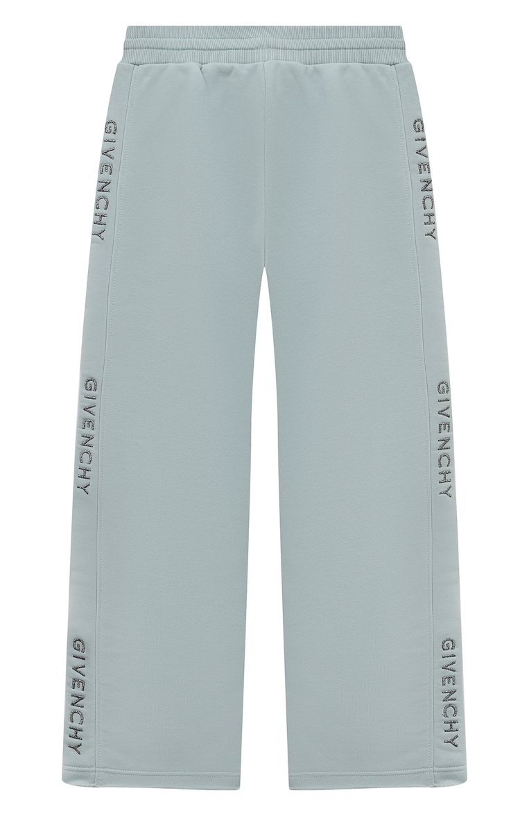 Детские хлопковые брюки GIVENCHY бирюзового цвета, арт. H14216/12+/14 | Фото 2 (Материал внешний: Хлопок; Нос: Не проставлено; Случай: Повседневный; Ростовка одежда: 13 - 15 лет | 158 см)