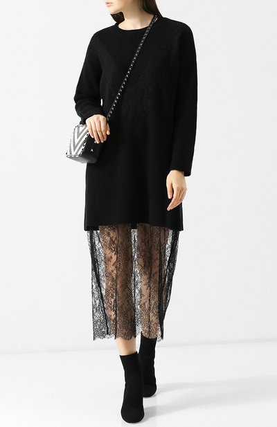Платье-миди из смеси шерсти и кашемира с кружевной вставкой VALENTINO, арт. QB3KD076471, фото 2