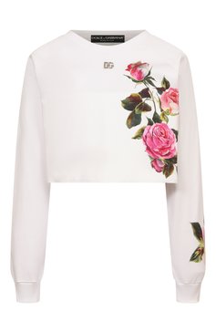 Женский хлопковый свитшот DOLCE & GABBANA белого цвета, арт. F9N61T/GDCZ0 | Фото 1 (Материал внешний: Хлопок; Рукава: Длинные; Длина (для топов): Укороченные; Женское Кросс-КТ: Свитшот-одежда; Стили: Спорт-шик)
