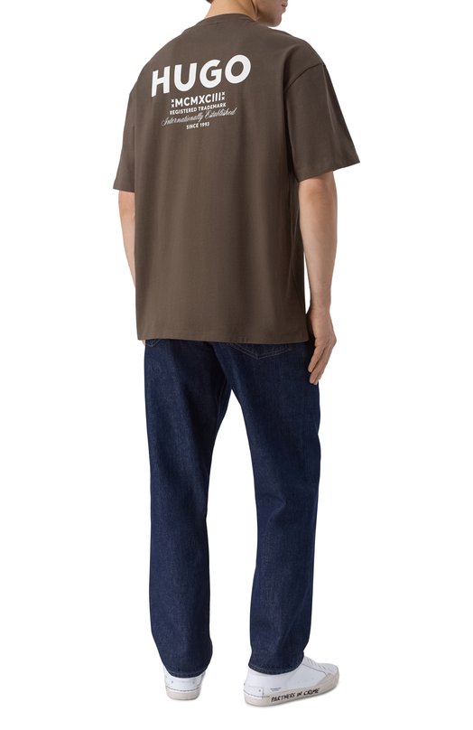 Хлопковая футболка HUGO Blue 50509776 Коричневый  50509776 Фото 2