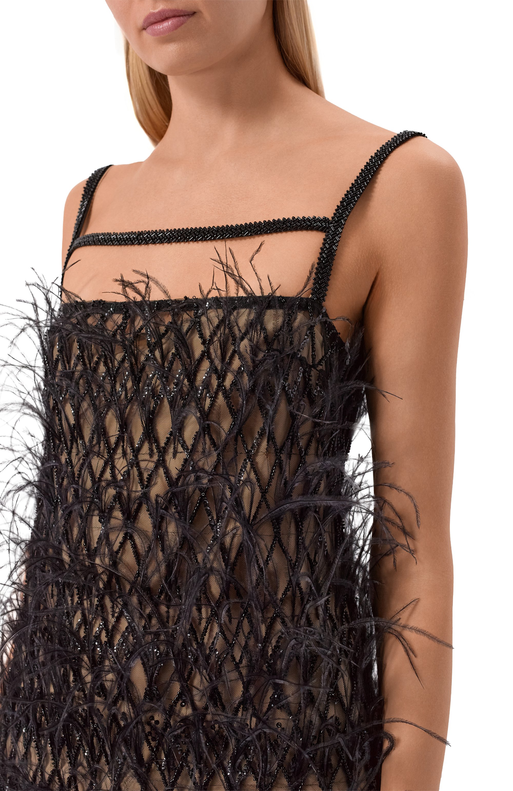 Шелковое платье с отделкой перьями GIULIA GURMAN, арт. D07, фото 5