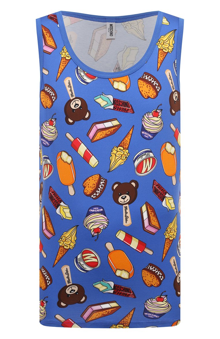 Мужская хлопковая майка MOSCHINO синего цвета, арт. A8901/9413 | Фото 1 (Длина (для топов): Стандартные; Материал внешний: Хл�опок; Кросс-КТ: Пляж, Джерси; Принт: С принтом; Стили: Спорт-шик; Рукава: Без рукавов; Мужское Кросс-КТ: Футболка-одежда)