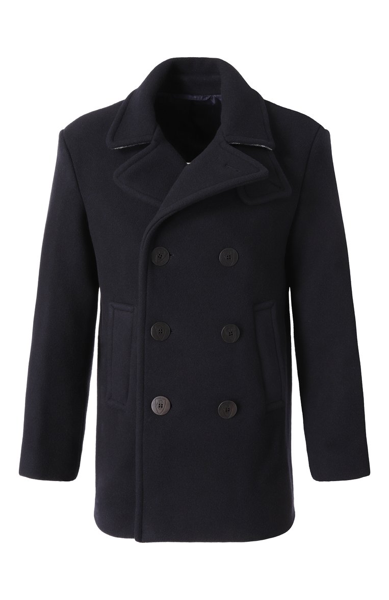 Мужской шерстяное пальто BURBERRY темно-синего цвета, арт. 8104037 | Фото 1 (Длина (верхняя одежда): Короткие; Материал подклада: Купро; Рукава: Длинные; Материал внешний: Шерсть; Мужское Кросс-КТ: пальто-верхняя одежда; 1-2-бортные: Двубортные; Стили: Кэжуэл)