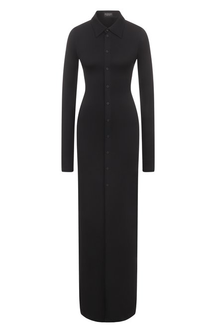 Женское платье из вискозы BALENCIAGA черного цвета, арт. 814142/TQV46 | Фото 1 (Материал внешний: Вискоза; Длина Ж (юбки, платья, шорты): Макси; Рукава: Длинные; Материал сплава: Проставлено; Драгоценные камни: Проставлено)