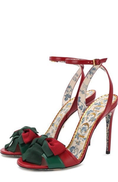 Кожаные босоножки с бантом на шпильке GUCCI, арт. 516206/0HEC0, фото 1