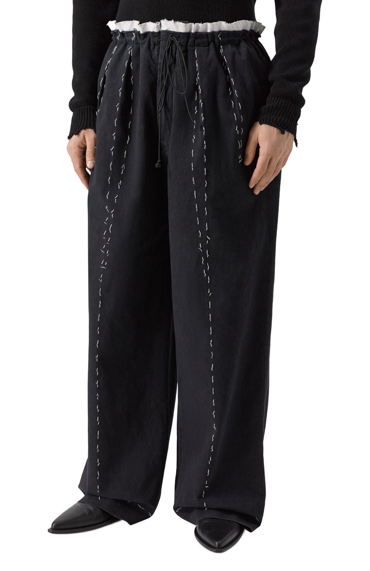Мужские брюки из хлопка и льна MAISON MARGIELA черного цвета, арт. S50KA0664/M35295 | Фото 3 (Автоматизация состава: Проставлено; Материал внешний: Хлопок; Длина (брюки, джинсы): Стандартные; Автоматизация ТО: Проставлено; Стили: Кэжуэл; Случай: Повседневный)