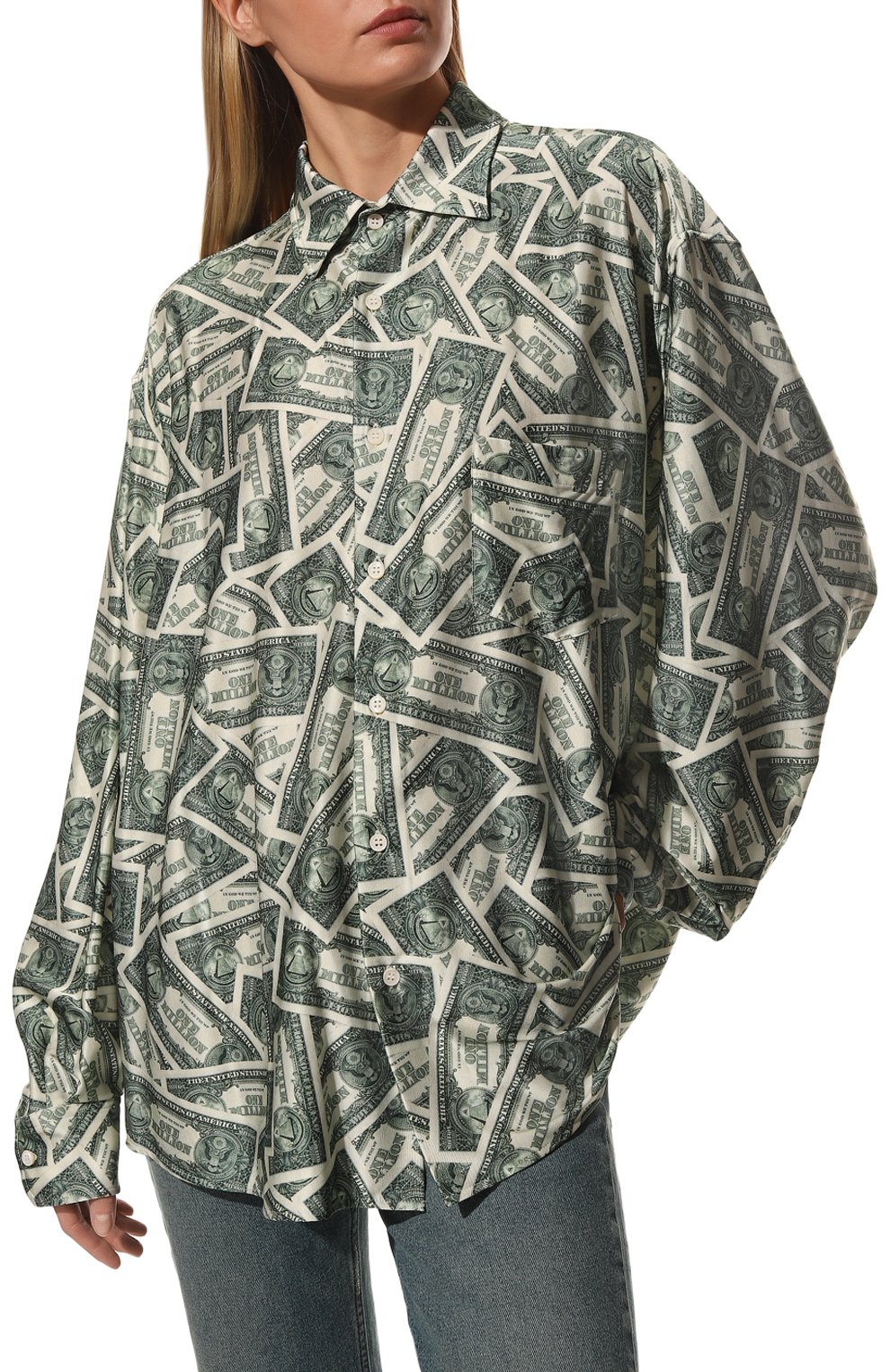 Рубашка из вискозы VETEMENTS зеленого цвета по цене 112500 руб., арт. UA53SH800M 2734/W, фото 3 Рубашка из вискозы VETEMENTS, арт. UA53SH800M 2734/W, фото 3