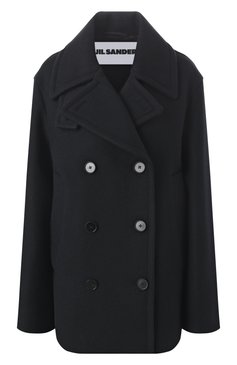 Женское шерстяное полупальто JIL SANDER черного цвета, арт. J40AM0106-J40004 | Фото 1 (Материал внешний: Шерсть; Рукава: Длинные; Материал сплава: Проставлено; Длина (верхняя одежда): До середины бедра; Драгоценные камни: Проставлено; Материал подклада: Хлопок; 1-2-бортные: Двубортные; Стили: Минимализм)
