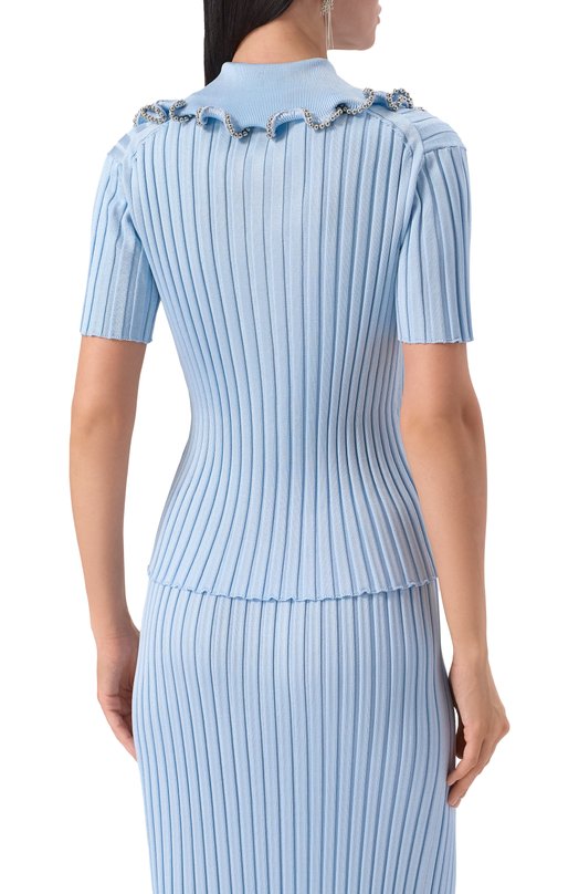 Поло из вискозы Jil Sander J03GL0114/J18346 Голубой  J03GL0114/J18346 Фото 4