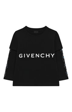 Детская хлопковый лонгслив GIVENCHY черного цвета, арт. H25450/4A-5A | Фото 1 (Рукава: Длинные; Материал сплава: Проставлено; Материал внешний: Хлопок; Драгоценные камни: Проставлено)