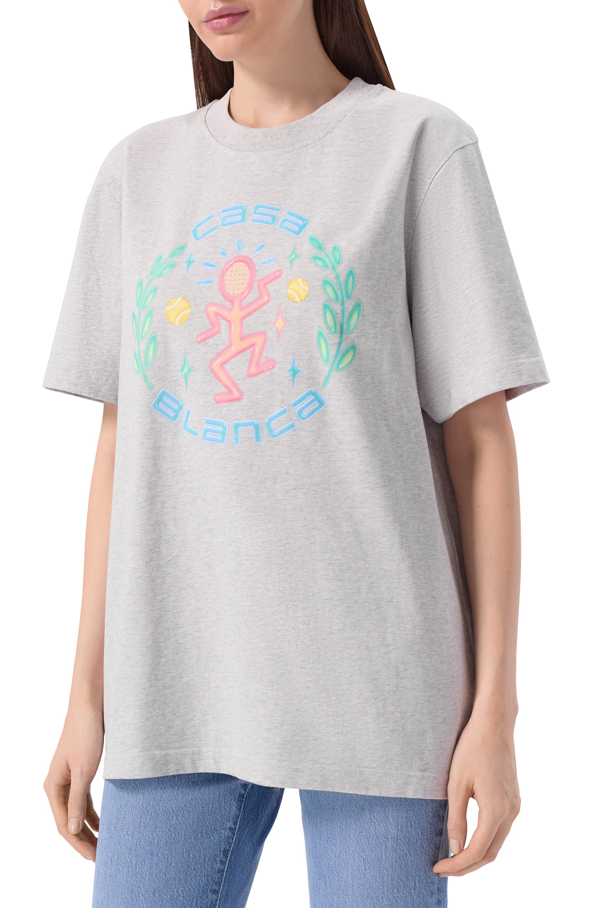 Хлопковая футболка CASABLANCA серого цвета по цене 32800 руб., арт. M-SP26-JTS-001-02, фото 3 Хлопковая футболка CASABLANCA, арт. M-SP26-JTS-001-02, фото 3